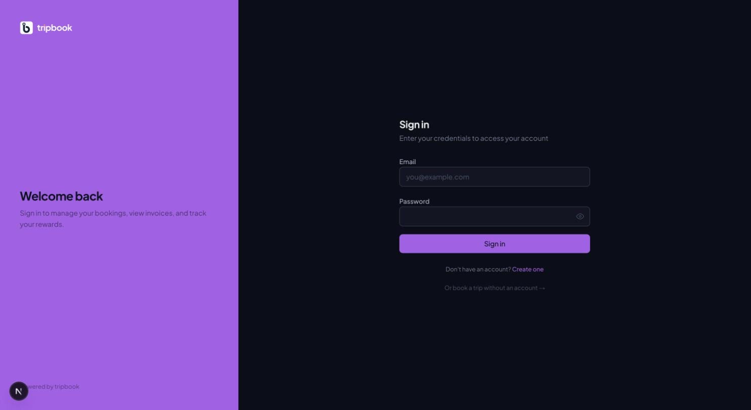 liverybook white-label customer portal login, dark mode, carrying the tenant's own name and colours